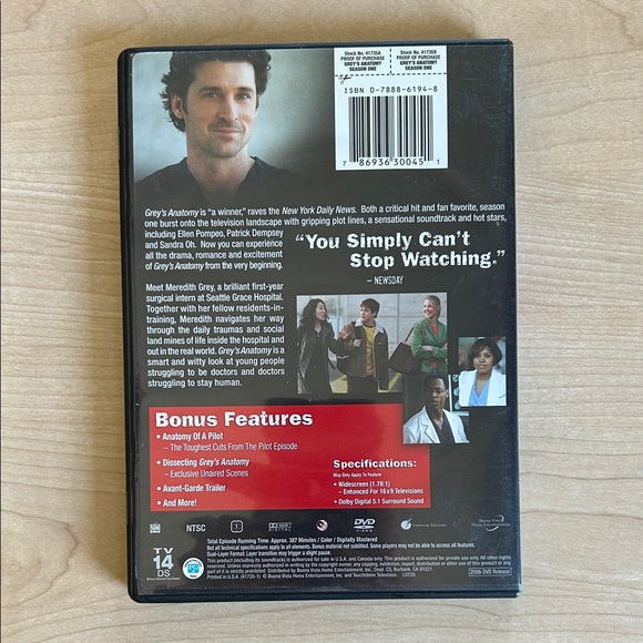 Grey's Anatomy Season One DVD EUC - Picture 2 of 5